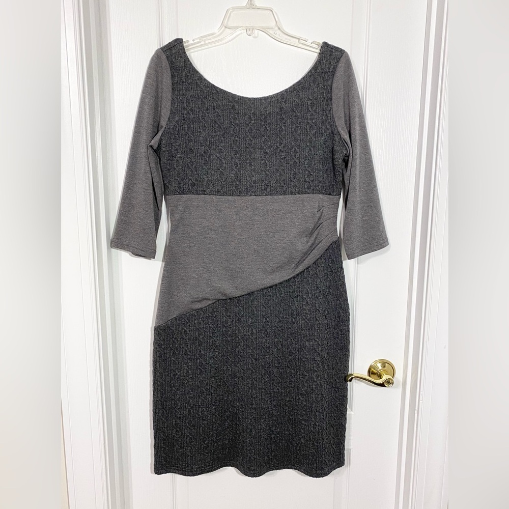 Joseph Ribkoff Cable Knit 3/4 Sleeve Fitted Dress Gray Size 10